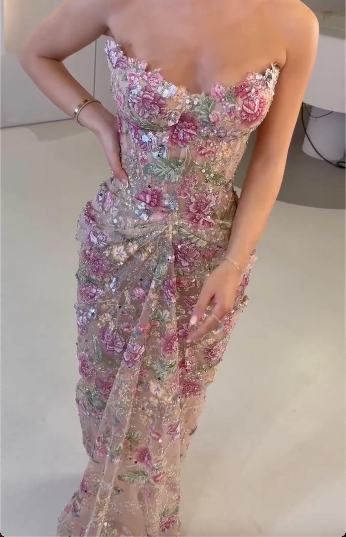 Vintage Floral Embroidery Tulle Formal Gown Collection - Sparkling Sequin Evening Dress