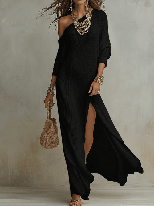 Bohemian One-Shoulder Textured Maxi Dress In Soft Ivory