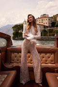 Costa Feather Trims Flared Pants Jumpsuit