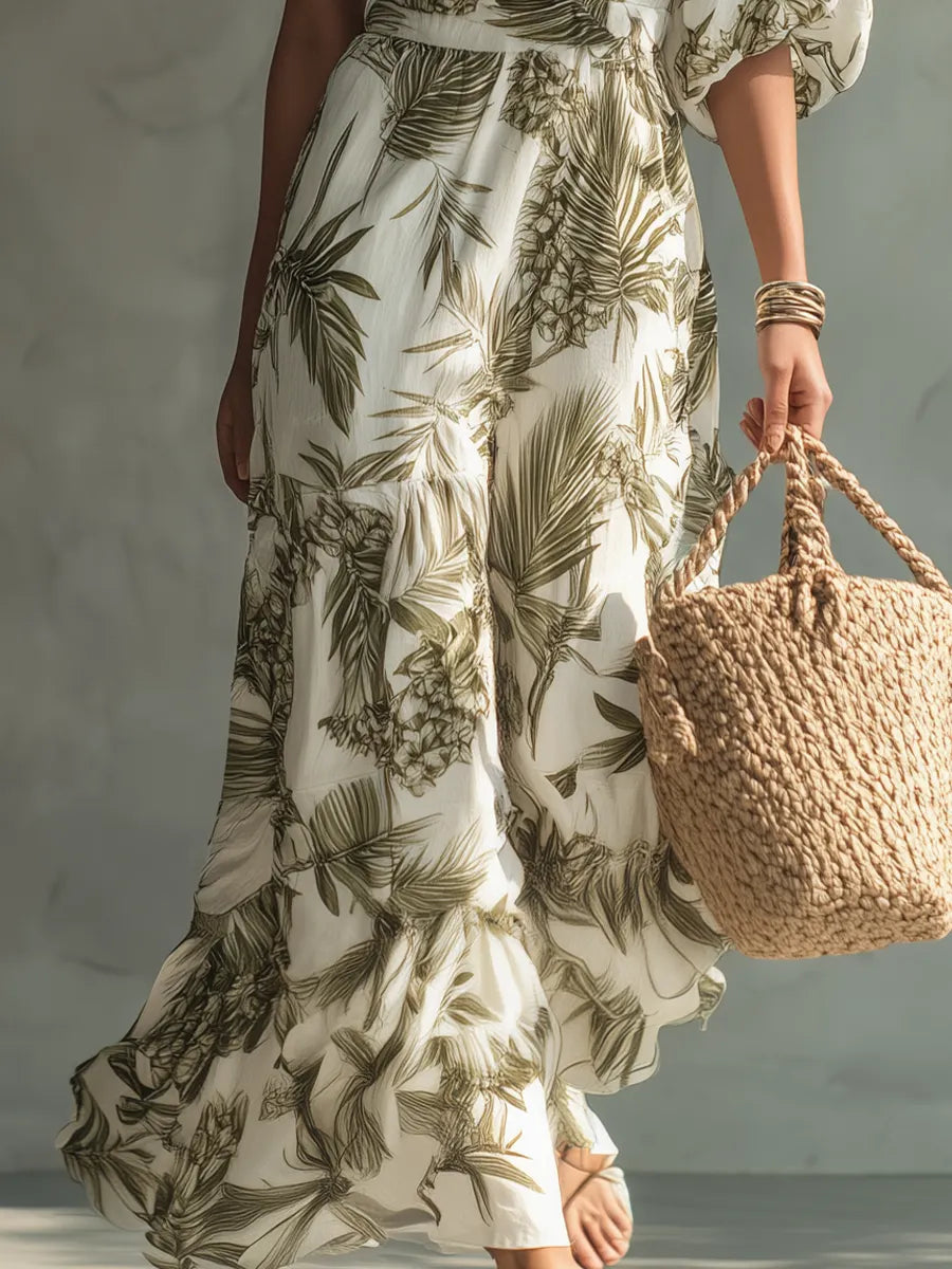 Elegant One-Shoulder Printed Maxi Dress