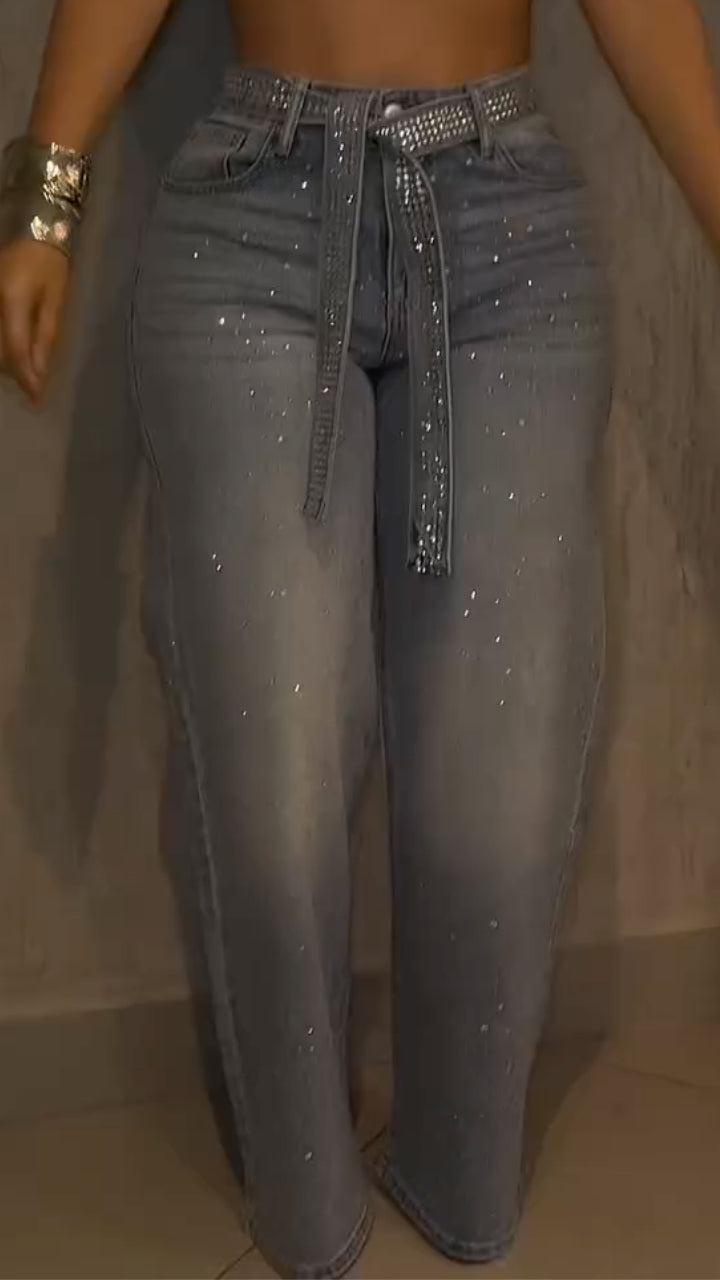 Gradient Glitter High-Waisted Wide-Leg Jeans