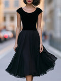 Velvet Bodice Flowing A-Line Midi Dress
