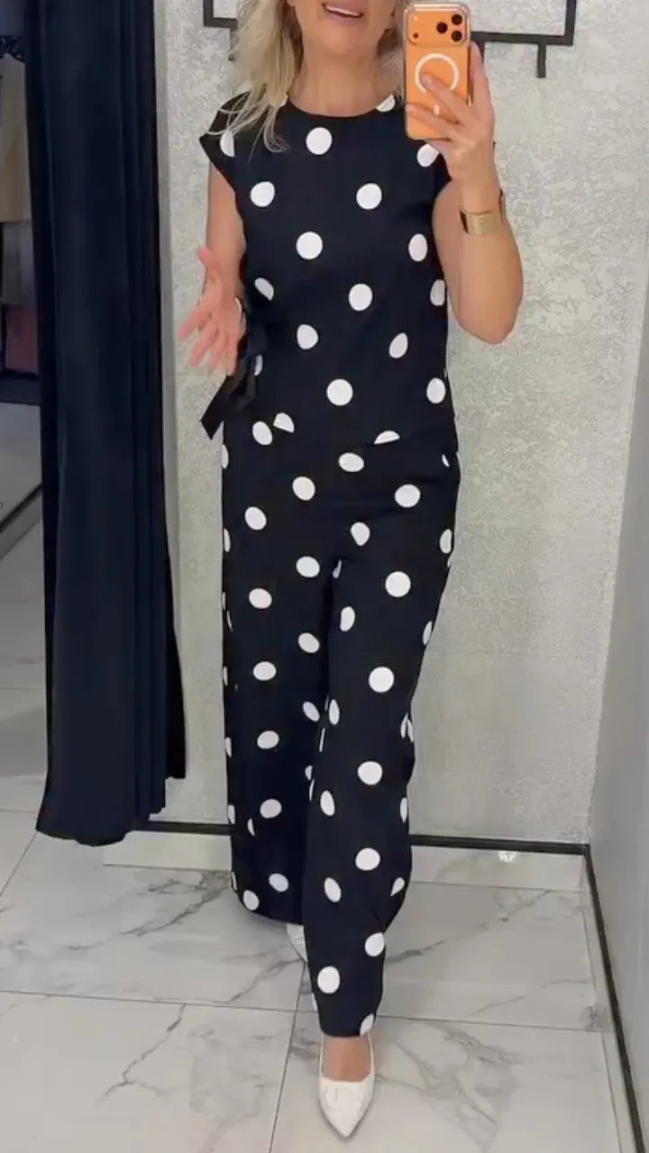 Polka Dot Top & Wide Leg Pants Co-Ord Set