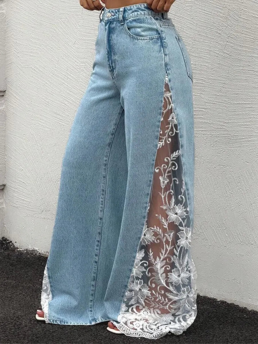 Stylish Casual Spliced lace Denim Jeans