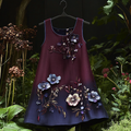 Vintage Pansy Embroidered Linen Sleeveless Dress