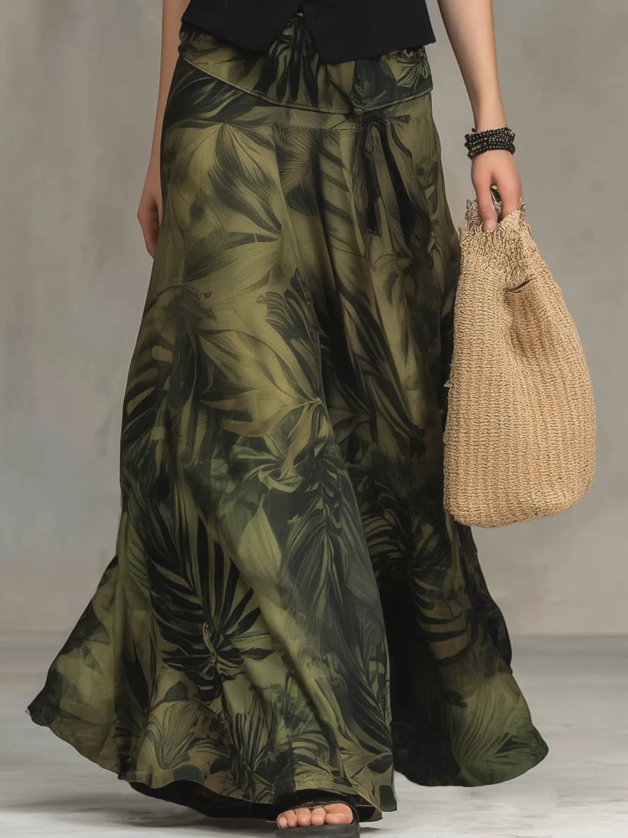 Chic Black Tailored Vest & Printed Maxi Skirt Set
