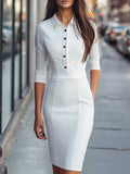 Classic Black Button-Up Pencil Dress
