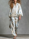 Bohemian Blue Printed Satin Suit