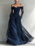 Elegant Off-Shoulder Chiffon Organza Maxi Dress