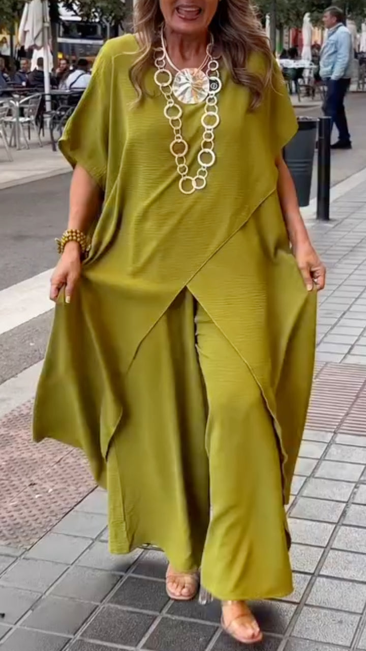 Asymmetric Overlay Top & Wide Leg Pants Co‑Ord Set