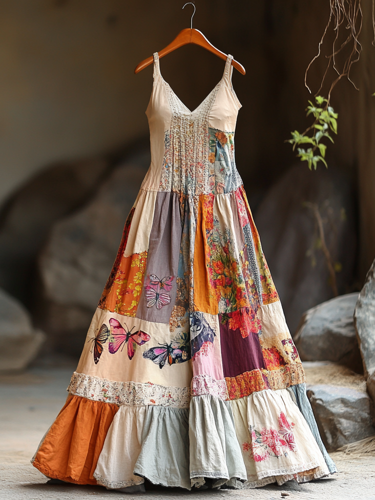 Women's Vintage Bohemian Patch Art Pattern Comfort Dress