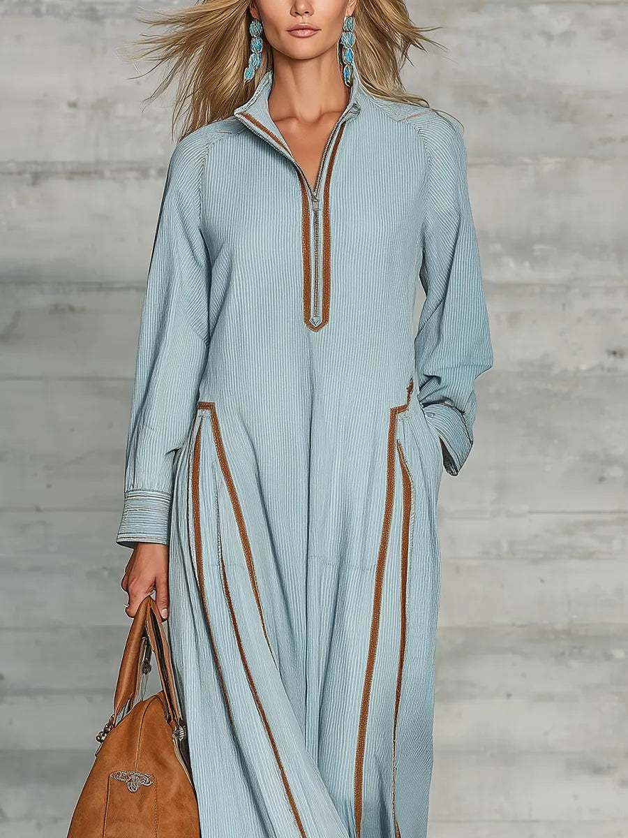 Resort Luxe Contrast Trim Pocket Maxi Dress