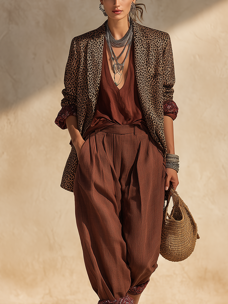 Bohemian Brown Leopard Print Suit