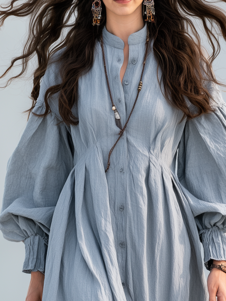Bohemian Grey Tiered Ruffle Button Maxi Dress