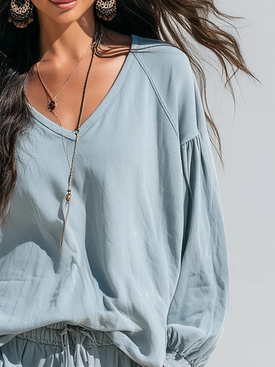 Relaxed Light Blue Button Detail Belted Shirt & Shorts Set