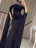 Paneled Shiny Long Sleeves V-neck Maxi Dresses