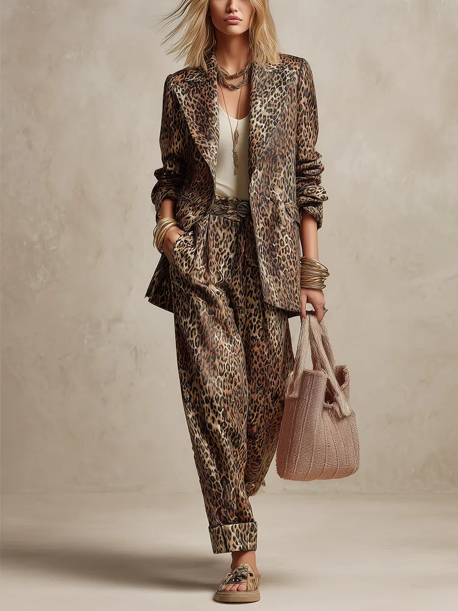 Bohemian Brown Leopard Print Suit