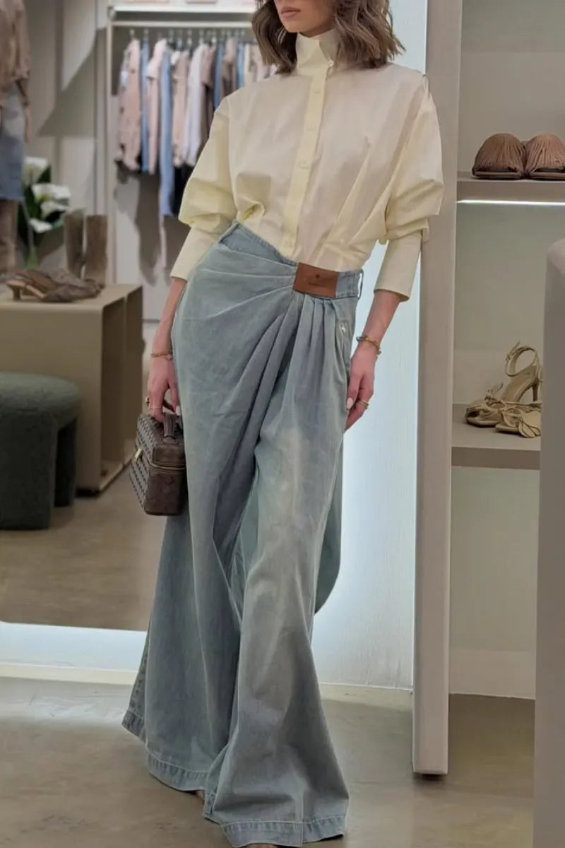 Light Blue Wrap Waist Wide Leg Jeans