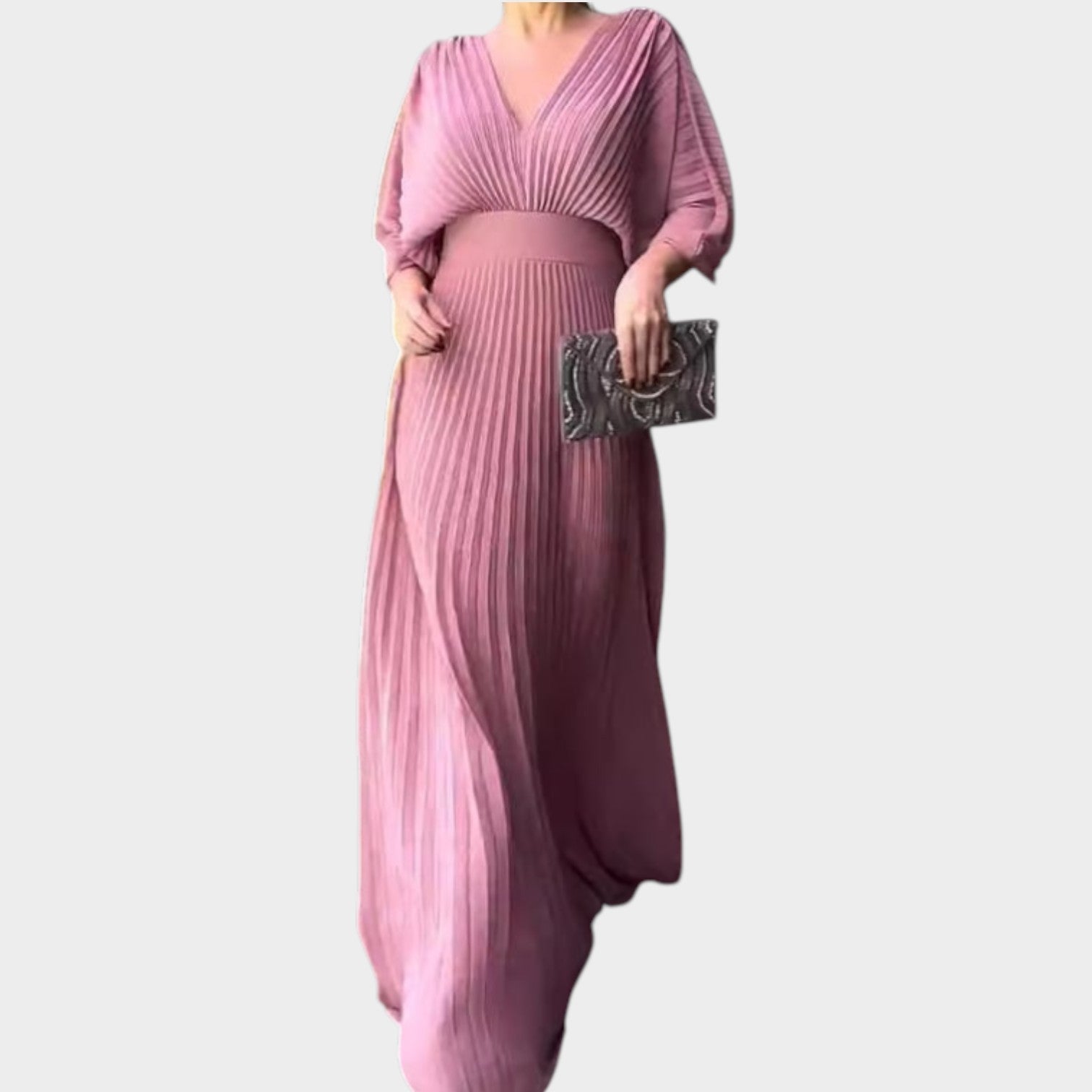 Romantic Pleated V-Neck Maxi Dress