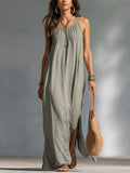 Modern Charcoal Gray Flared Sleeveless Maxi Dress