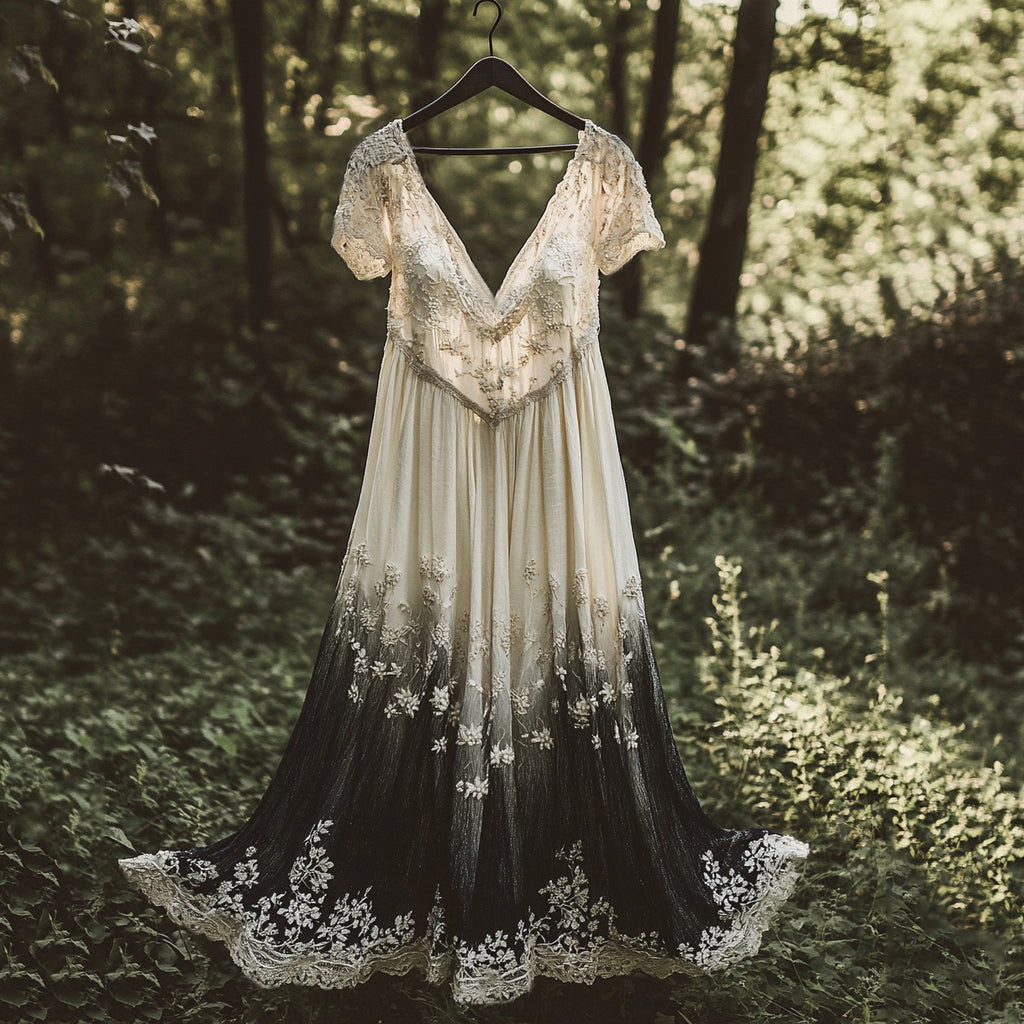 Floral Embroidered Pattern Linen Contrast Color Short Sleeve Dress