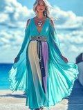 Summer vacation fashion elegant contrast color dress 2d9b