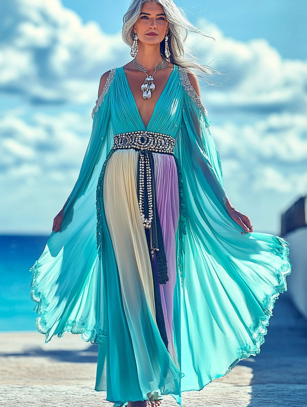 Summer vacation fashion elegant contrast color dress 2d9b