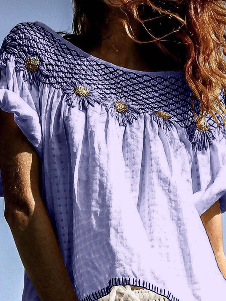 Vintage Sunflower Floral Art Cotton Linen Comfy Shirt