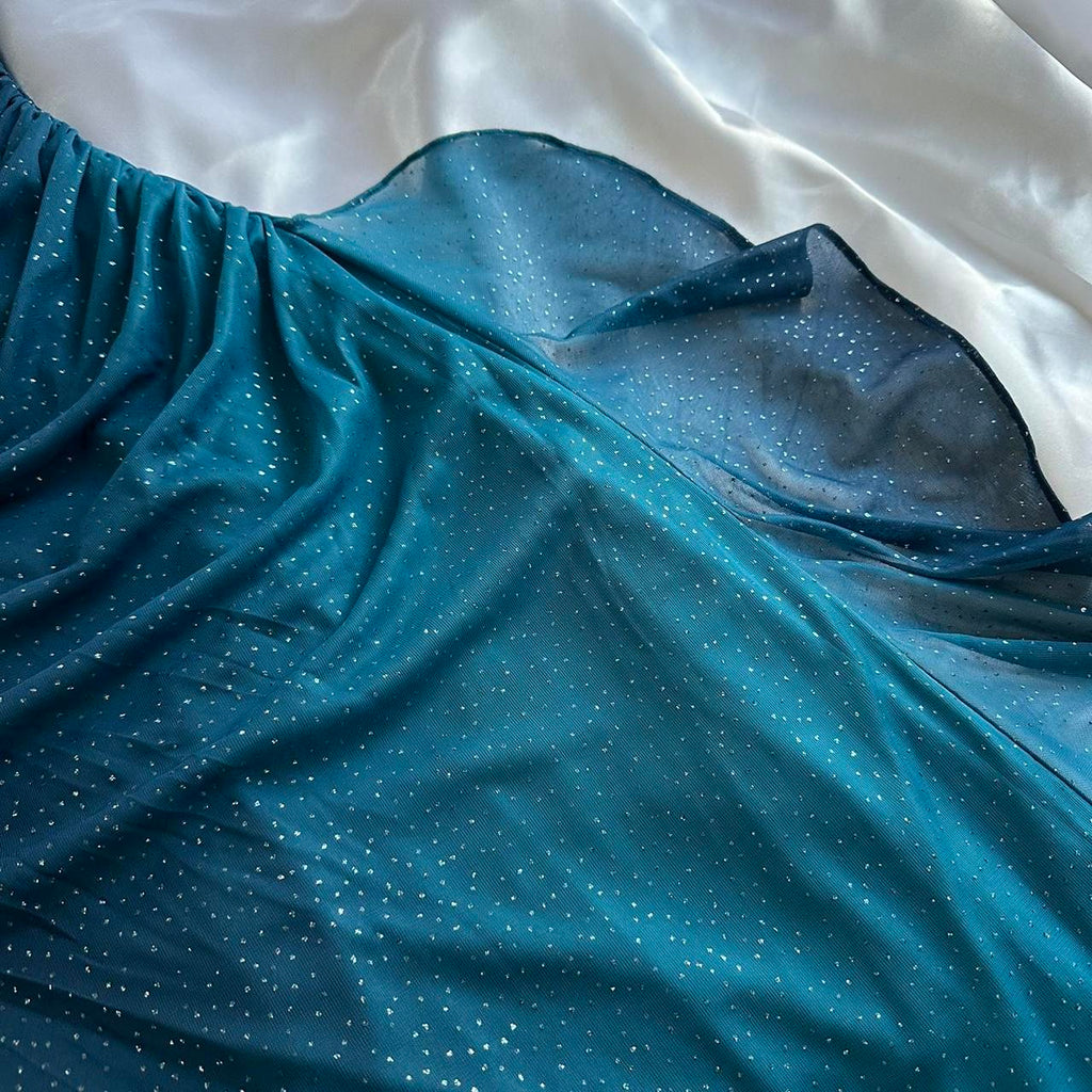 Indigo Shiny Elegant Fashion Strapless Long Tulle Prom Dress Evening Dress Birthday Party Dress