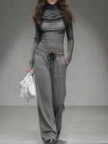 Casual Long-sleeved T-shirt And Wide-leg Pants Set