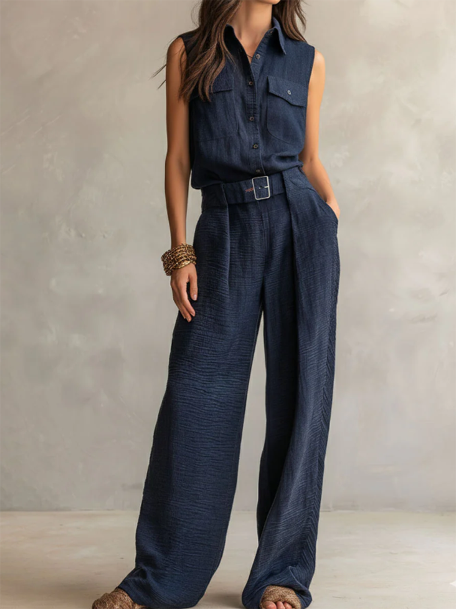 Minimalist Casual Belted Jumpsuit
