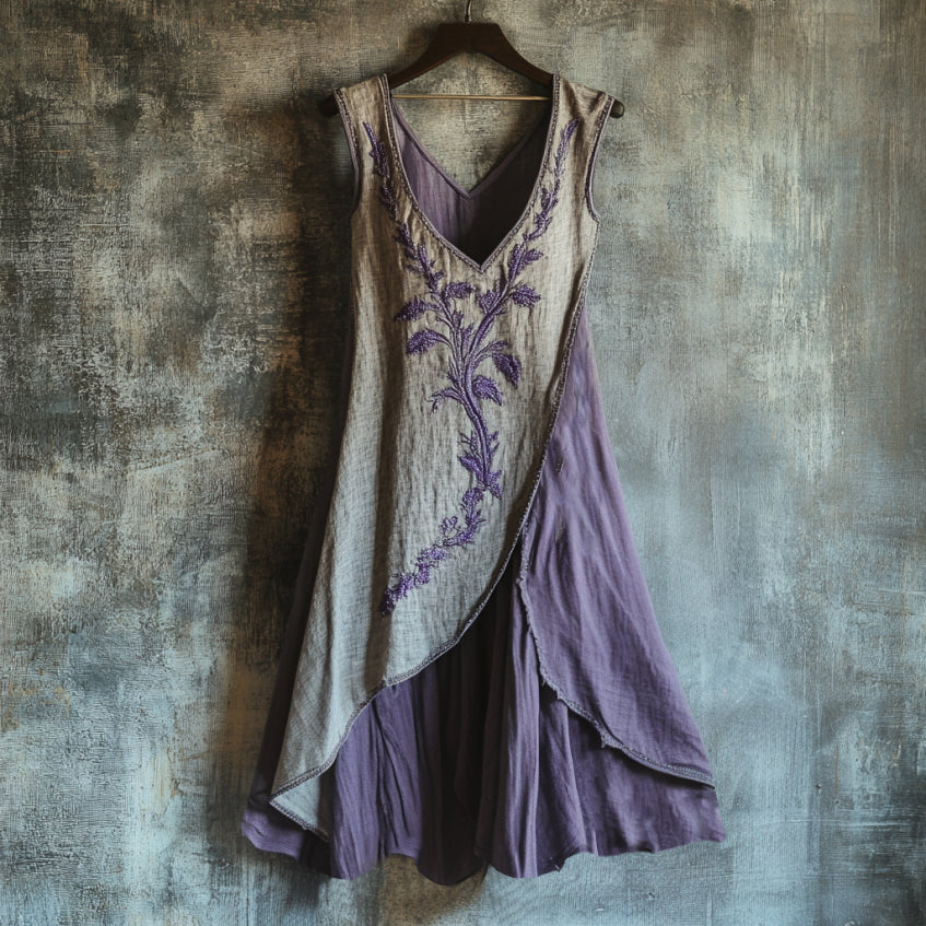 Vintage Celtic Knot With Lavender Art Pattern Linen Tank Dress