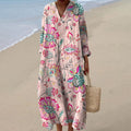 Vintage Tribal Art Cotton Linen Casual Maxi Dress