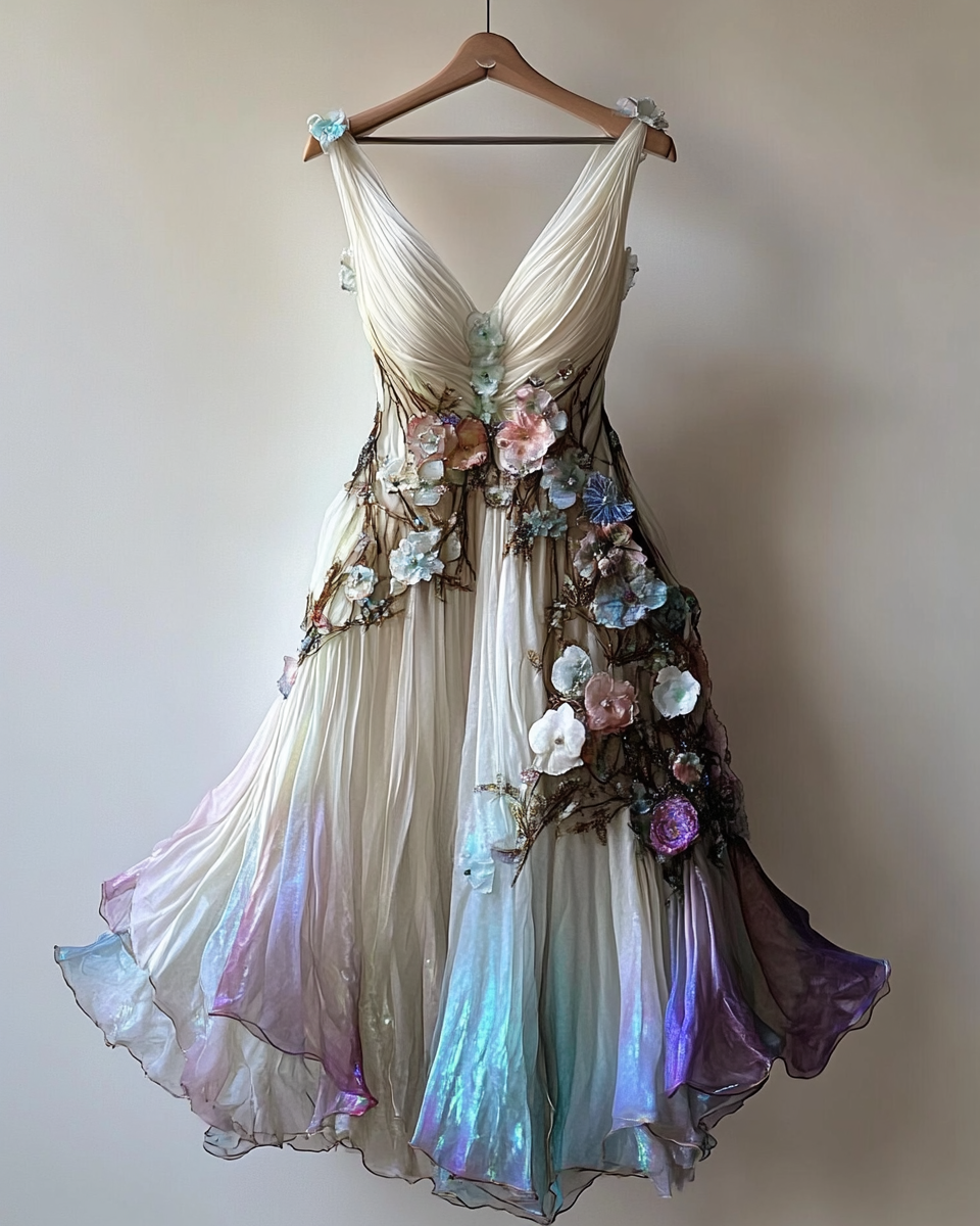 Summer irregular lace patchwork beaded dress cdb4