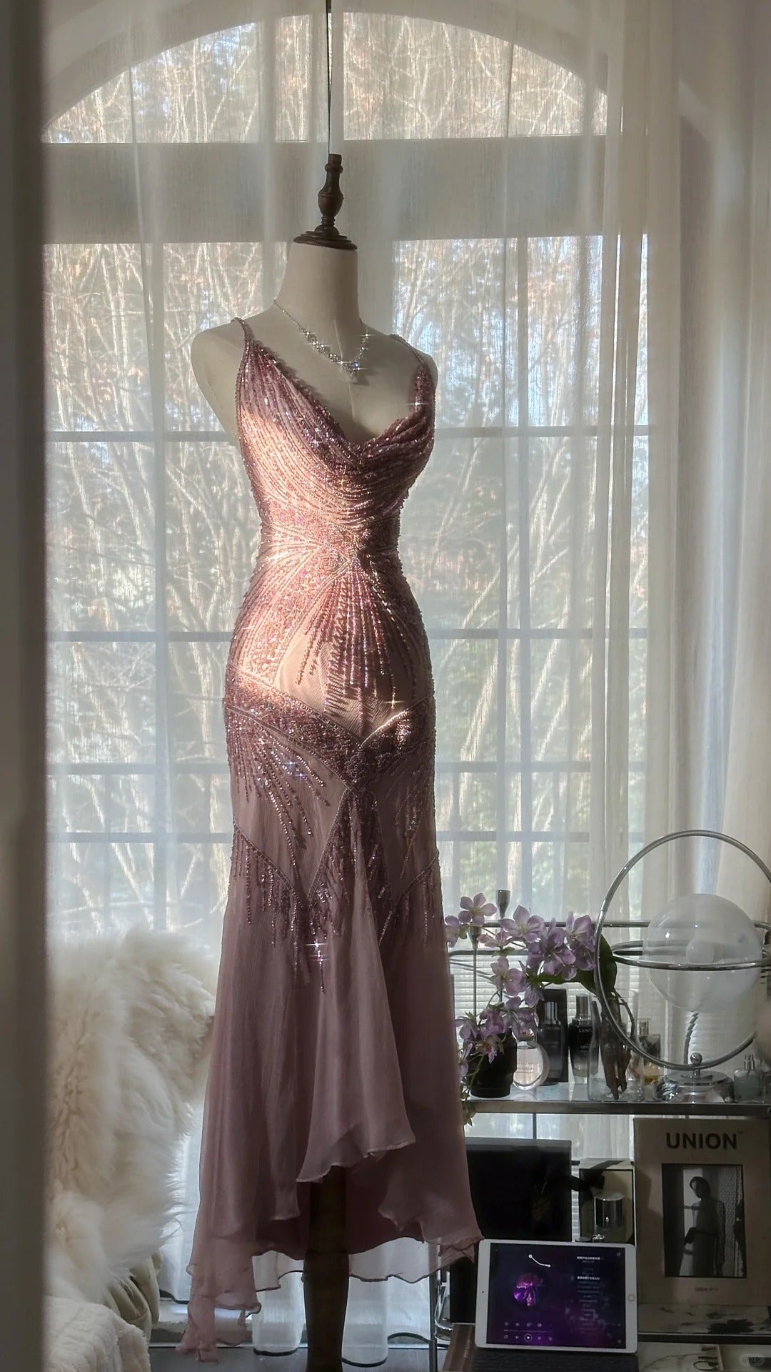 Vintage Evening Dresses, Sleeveless Pink Party Gowns  25514