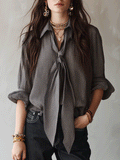 Effortless Chic Chiffon Micro-Check Tie-Front Black & White Blouse