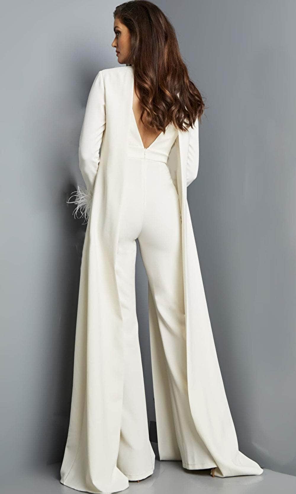 Jovani 09479 - V-Neck Cape Jumpsuit