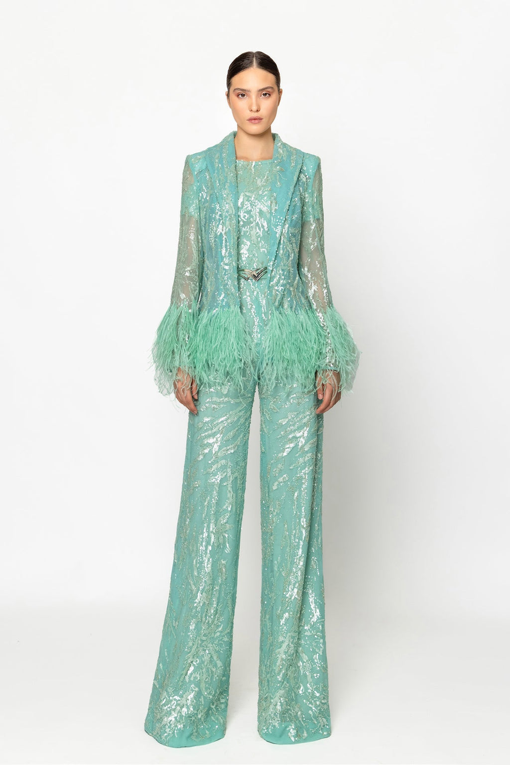 Fully embroided jumpsuit with jacket