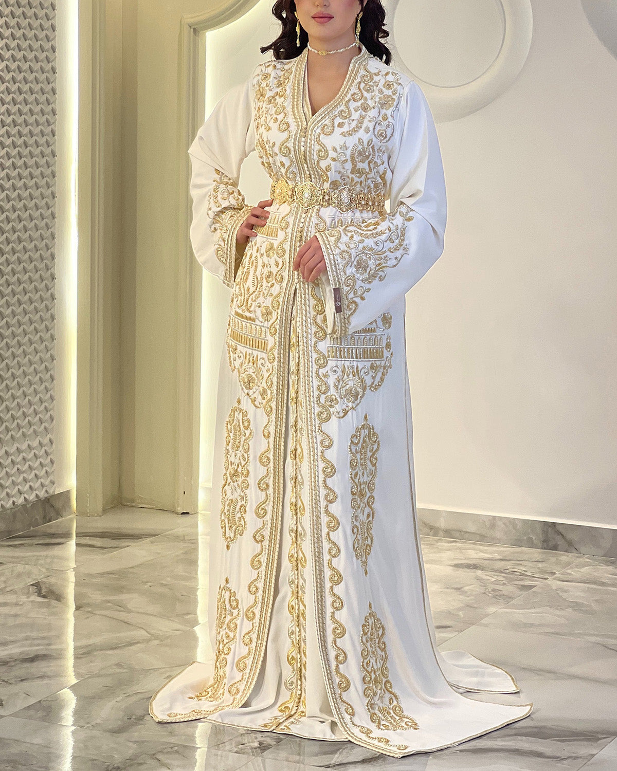 Women's V-neck embroidered kaftan Dress