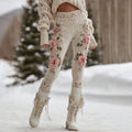 Women's Vintage Pink Floral Art Cozy Knit Leggings