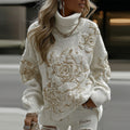 Women's Vintage White Rose Floral Art Cozy Sweater