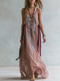 Bohemian Raspberry Pink Ribbon Chiffon Maxi Dress