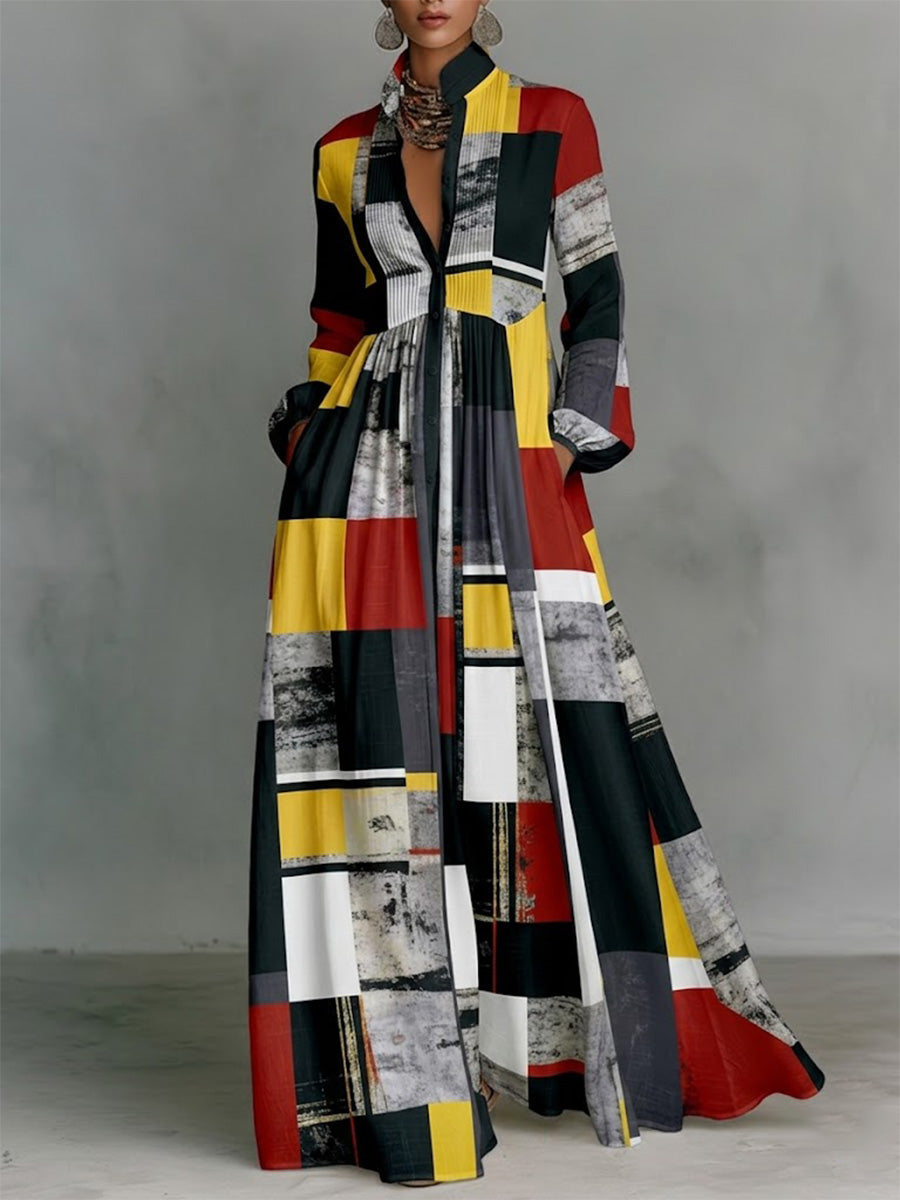 Retro Color-block Geometric Maxi Dress — Elegant, Romantic, And Perfect For A Resort Getaway