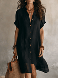 Modern Boho Effortless Black Linen Relaxed Midi Dress