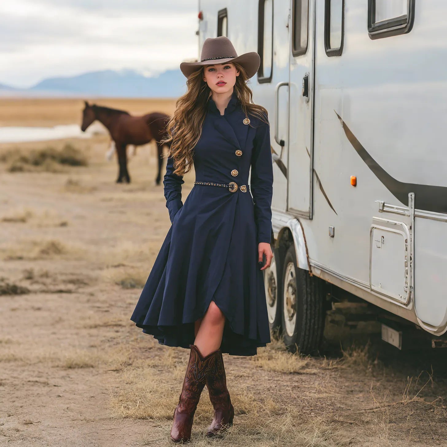 Women's Retro Western Collar Slim Fit Dress