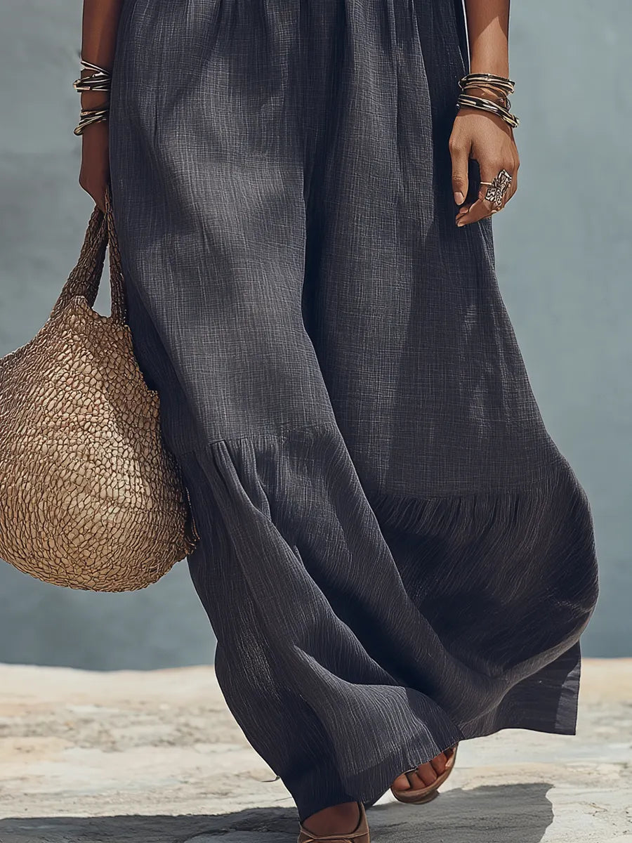 Minimalist Charcoal Blue Draped Flowy Maxi Dress