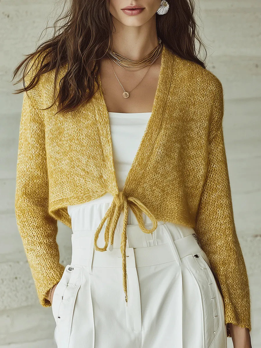 Effortless Chic Soft-Knit Cropped Drop-Shoulder Ginger Yellow Cardigan