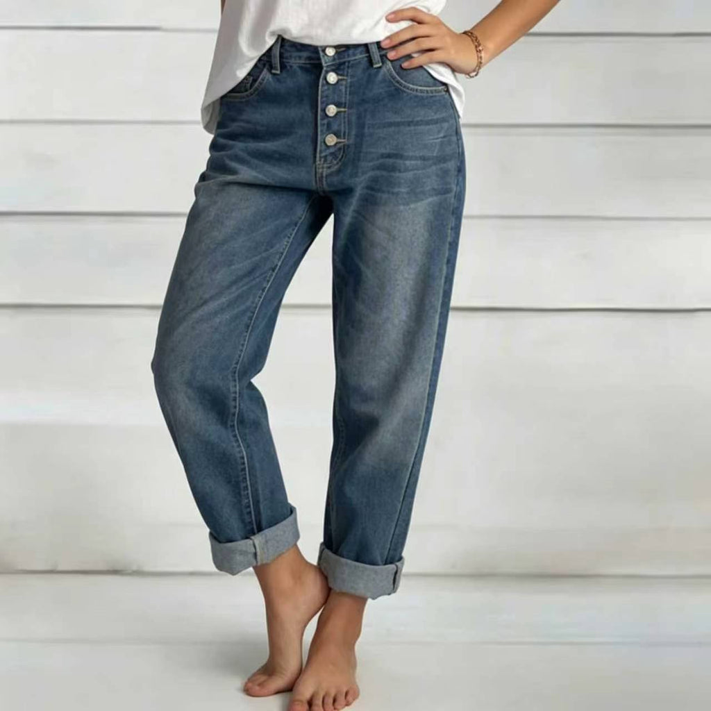 High-Waisted Button-Fly Boyfriend Jeans