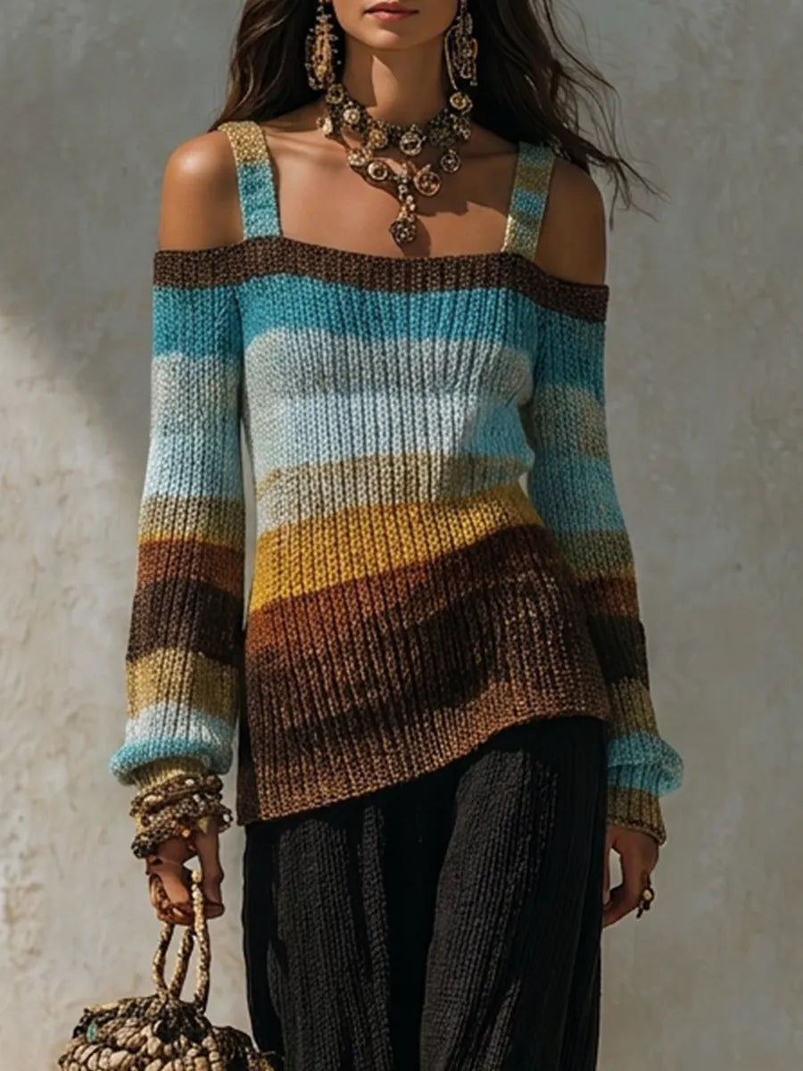 Tummy-Covering Asymmetric Knit Tunic & Palazzo Pants Outfit Set