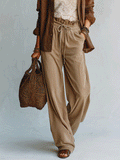 Elegant Vacation Natural Linen Wide-Leg Lounge Pants